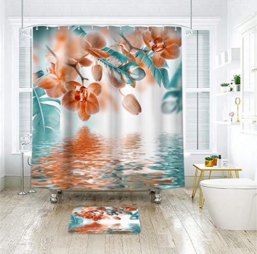 Riyidecor Teal and Orange Orchid Shower Curtain Reflection Floral Trop –  riyidecor