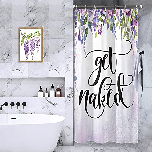 Wisteria Flowers Waterproof Shower Curtains with Metal Hooks