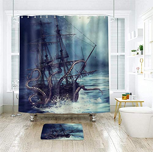 Riyidecor Pirate Ship Shower Curtain Boys Underwater Ocean Fish Kids S –  riyidecor