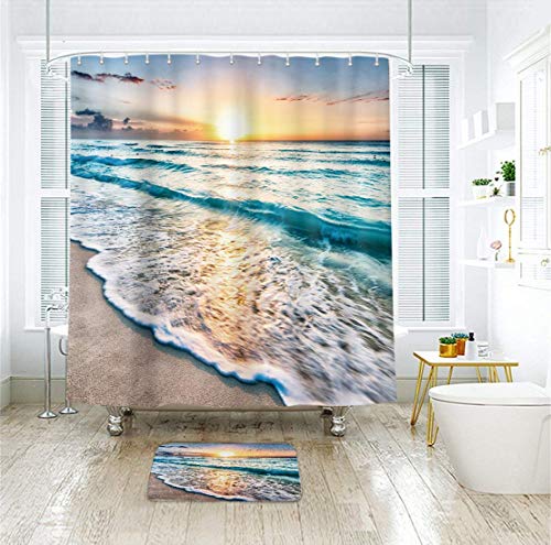 Riyidecor Beach Shower Curtain Sunrise Summer Ocean Coastal Sunrise Ha –  riyidecor