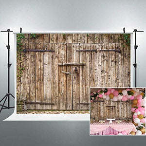 Riyidecor Wooden Barn Doors Fabric Backdrop Rustic Retro Antique Brown Woods Shabby Chic 7Wx5H Feet Farmhouse Photography Backgrounds Photo Shoot Party Birthday Decor Props Photo Shoot