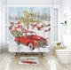 Riyidecor Merry Christmas Red Retro Truck Shower Curtain 60Wx72H Inch Holiday Pickup Winter Snow Tree Vocation New Year House Forest Foggy 12 Pack Plastic Hooks Fabric Waterproof Home Bathtub Decor