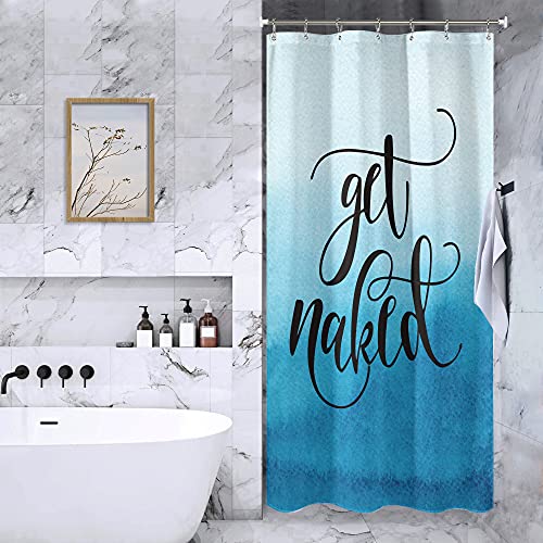 Blue Leaves Plants Watercolor Funny Words Shower Curtain Set for Bathroom  Decor